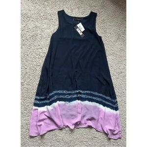 $145 NWT Donna Karan Blue Pink Sand Sea and Sky Flouncy Midi Dress size XS